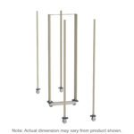 Vertical triangular arrangement of tall epoxy-coated steel posts on wheels with a top horizontal bar. Background is white with a note: Note: Actual dimension may vary from product shown. Suitable for Metro LBTM18Q3 qwikTRAK Double Deep Mobile Unit Kit for 18 Wide MetroMax Shelving.