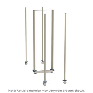 The Metro LBTM21Q3 qwikTRAK Double Deep Mobile Unit Kit features a metal frame with adjustable vertical and horizontal rods on wheels, made from epoxy-coated steel posts for 21 wide MetroMax shelving. Note: Actual dimensions may vary.