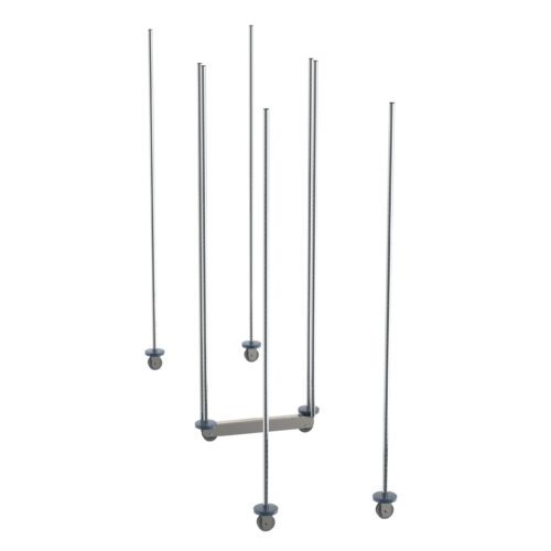zza9mj8n2msy57kgb6y2wm1fzf2d2fdf.jpg This minimalist ceiling mobile, crafted with five chrome rods of varying heights and anchored by small weights, features a staggered arrangement that evokes the modern design aesthetic of the Metro LBTM24C qwikTRAK Double Deep Mobile Unit Kit for 24 Wide Super Erecta Wire Shelving in Chrome.