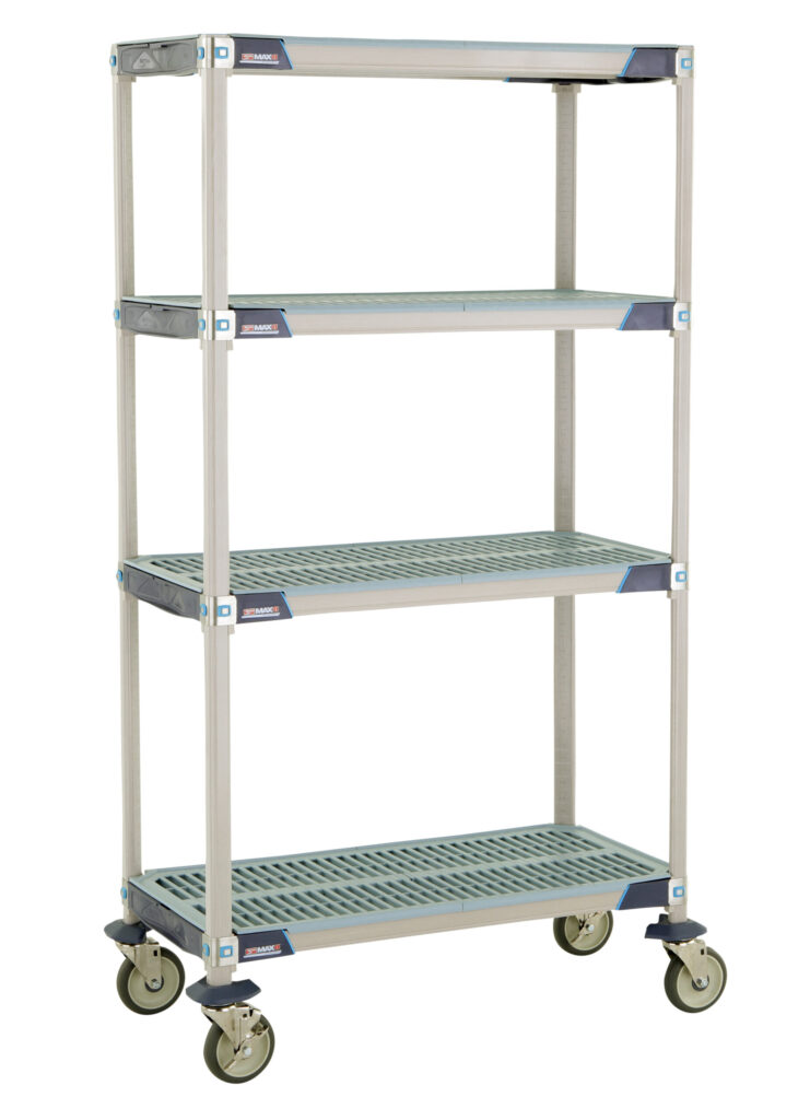 MetroMax i X336EGX3 4-Shelf Mobile Industrial Plastic Shelving Cart, Open Grid Shelves, 18″ x 36″ x 67.3125″