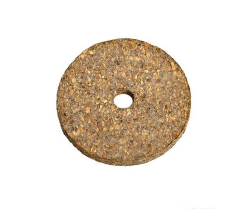A round, textured grinding disc, similar to a Justrite Gasket F/Covr Type 1 Stl Can, has a central hole and is made of coarse, brownish material. It is set against a plain white background.