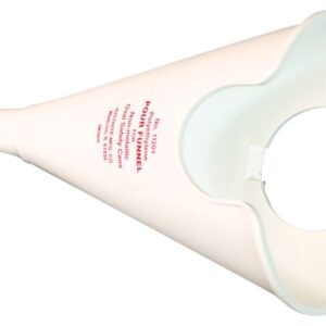 The Justrite Funnel Pour Poly F/14065&14160 is made of white plastic with red text, featuring a wide opening that tapers into a spout for efficient liquid or feed direction.