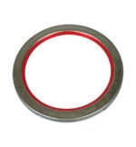A circular metal washer with a red rubber inner ring, reminiscent of the precision in a Justrite Retain Ring/1 Gal Bench Can.