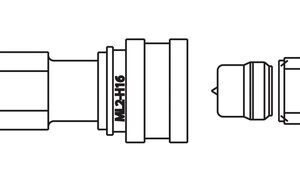 Exploded diagram of a hose fitting assembly using the Justrite Fitting, Discnt, Ss, Ptfe 3/8 seal. Components in sequence from left to right include the threaded connector, nut, and barbed fitting for hose attachment.