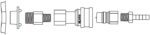 Exploded technical diagram of Justrite Fitting, Discnt, Ss, Epdm 1/4, illustrating components such as threaded sections, Ss connectors, and an Epdm 1/4 barbed end with numbers and letters marked for easy identification.