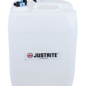 The Justrite Car, Hdpe waste disposal container features a VaporTrap system and an ergonomic handle, with a 20L capacity. It proudly displays the Justrite logo and website, making it your reliable choice for efficient waste management.