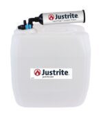 A Justrite Car, Hdpe, 13.5L container with a 70Cp VaporTrap Solvent Waste filter on top ensures safe solvent waste management. It is made from durable HDPE and features the brands logo and website prominently displayed.