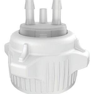 A Justrite Car Cap, 53Mm Mhb Adap features a ribbed, cylindrical white body with three vertical top connectors and two side handles, designed to fit the 53Mm specifications against a plain white background.
