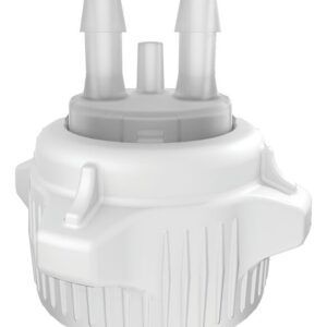 The Justrite Car Cap, a white cylindrical plastic piece with ribbed sides and three top nozzles, features a precise 53mm measurement.