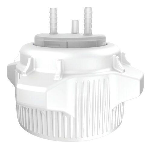 The white cylindrical plastic Justrite Car Cap, with grip-enhancing ribbed sides and two small top nozzles, hints at precision. Its angular elements suggest it could be part of a larger mechanism.