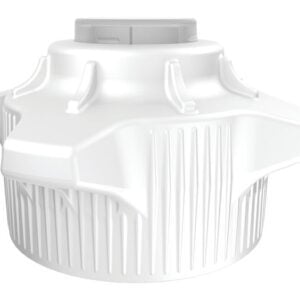 Discover the Justrite Car Cap, 120mm, featuring an Opn/Clsd Adp design with a white plastic hexagonal cap. Its ribbed texture and vertical grooves ensure secure sealing, while the gray top section and raised edges exemplify engineering precision.