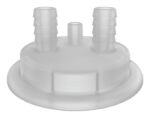 The Justrite Adapt, 83Mm screw cap features two 1/2 Mold In Hb nozzles of varying heights and ribbed connectors for secure attachment to tubing or hoses, ideal for fluid transfer or airtight sealing needs.