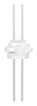 A white, cylindrical object with two vertical rods, similar to a Justrite cap, paired with an 83Mm open cap and two 1/4 tubing, set against a plain white background.
