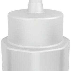 A white, cylindrical object with a narrow neck resembles a bottle cap or nozzle. Its smooth, matte surface mirrors the Justrite Spgt Ftg, 1-1/8Thrd,1/4 Hb design and stands upright against a plain background.