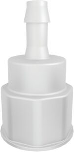 The Justrite Spgt Ftg features a 1-1/8 Thrd, ideal for secure liquid storage. Its cylindrical body and rounded base enhance versatility, while its simple design offers utility in a white plastic bottle with a tapered neck and fitted cap.