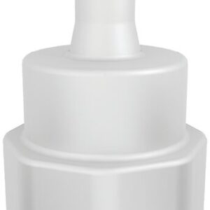 The Justrite Spgt Ftg features a 1-1/8 Thrd, ideal for secure liquid storage. Its cylindrical body and rounded base enhance versatility, while its simple design offers utility in a white plastic bottle with a tapered neck and fitted cap.