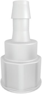 The Justrite Spgt Ftg, 1-1/8Thrd, 1/2 Hb showcases a white cylindrical plastic design with a tall slender neck and small cap, featuring a gracefully narrowing layered structure for precision and style.