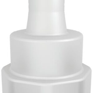 The Justrite Spgt Ftg, 1-1/8Thrd, 1/2 Hb showcases a white cylindrical plastic design with a tall slender neck and small cap, featuring a gracefully narrowing layered structure for precision and style.