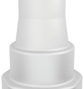 A tall stack of Justrite Spgt Ftg, 1-1/8Thrd,3/4 Hb white plastic cups is organized in a symmetrical cylinder. The largest cups are at the bottom and smaller ones on top, forming a tapered look.