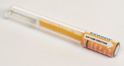 A 2 Pack of Justrite Filter Indicators in transparent tubes labeled Ezwasto, each containing a yellow and orange strip showing AIR FLOW DIRECTION plus foreign text, likely for air quality or environmental monitoring.