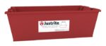 The red rectangular container labeled Justrite and VaporTrap Solvent Waste System provides secondary containment, fitting perfectly within the Justrite Spill Basin for efficient solvent waste management in 13.5L or 20L capacities.