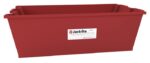 The Justrite Spill Basin, 40L or 60L is a rectangular red plastic bin with the brands label and a central diagram. It features grooved edges and an open top for easy access, designed for efficient storage and handling.