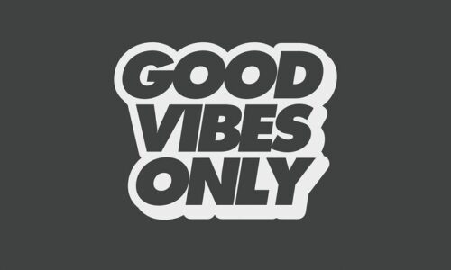 Bold white text on the dark gray Justrite Mat, named 195 Good Vibes Only 3X5 Ch, reads GOOD VIBES ONLY in a stylized uppercase font, setting the perfect tone.