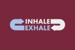 The Justrite Mat, 195 Inhale Exhale 4X6 Rd features a maroon background with INHALE in white and a left arrow, and EXHALE in blue with a right arrow, mirroring the soothing rhythm of breath as you unwind.