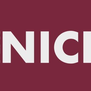 The image features PLAY NICE in bold white on maroon, similar to a Justrite Mat,195 Play Nice 4X6 Rd. PLAY is aligned vertically on the left and NICE sits horizontally.
