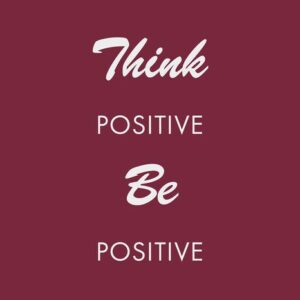The maroon Justrite Mat (195 Think Be Postve 4X6 Rd) displays Think Positive Be Positive with the words Think and Be in cursive.