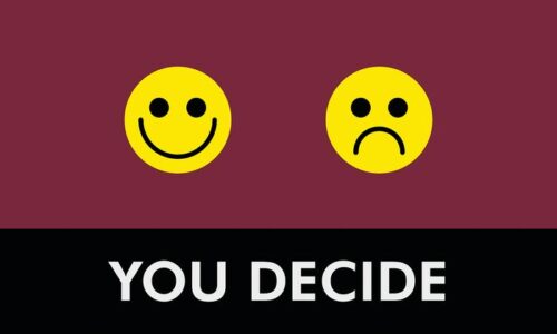 Featuring a Justrite Mat,195 You Decide 3X5 Rd design, this playful setup includes two yellow smiley faces on maroon—one happy, one sad. Below them, YOU DECIDE appears in white on black, offering a unique perspective on mood.