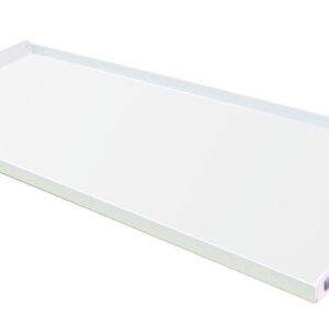 The white rectangular tray, designed for the Justrite Shelf (En30/90, 45Gal), features slightly raised edges and two indented handles on opposite sides. It boasts a smooth, flat surface ideal for organizing items, combining function and style in one piece.