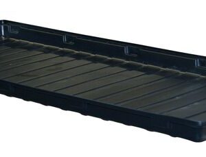 The Justrite Traytop Poly,En30/90,45Gal,Blk is a durable black tray with a ridged surface and slightly raised edges, ideal for organizing or planting. It supports up to 45 gallons of contents seamlessly.