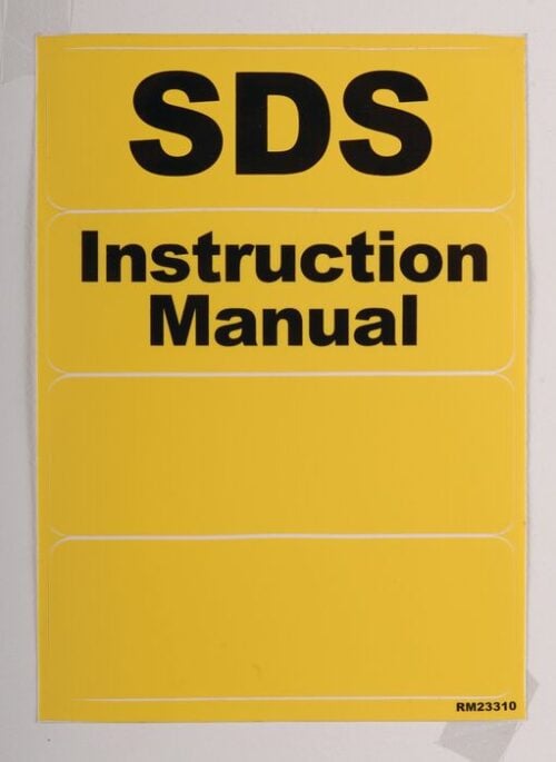 The SDS Instruction Manuals yellow cover is reminiscent of a Justrite Label, featuring bold black text.