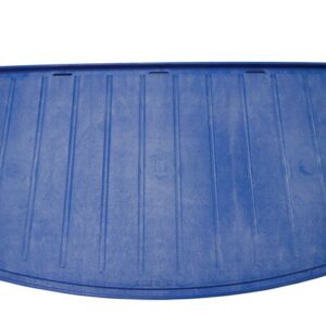 This blue plastic lid, specifically for the Justrite Shelf Repl 24180 Poly Cabinet, is rectangular with slightly curved edges and features a textured surface with parallel raised lines and subtle indentations.