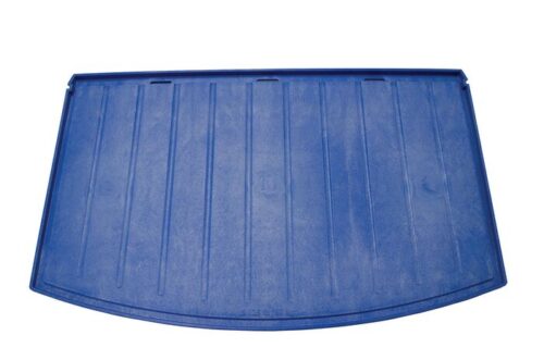 This blue plastic lid, specifically for the Justrite Shelf Repl 24180 Poly Cabinet, is rectangular with slightly curved edges and features a textured surface with parallel raised lines and subtle indentations.