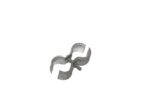 The Justrite Nrb, Acc, Rail Clamps, 6Ct includes crescent-shaped sections joined by a bolt to securely hold two tubes, isolated on a white background.