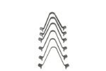 Six gray metal wire clamp hangers arranged in a cascading pattern on a white background showcase the innovative Spring Lock Ret mechanism for secure fastening, featured in the Justrite Nrb, Acc product.