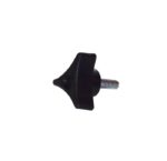 A black, star-shaped plastic screw knob with a metal thread is perfect for Justrite Smokers replacements. It has a central hole for easy grip and twist, with the screw extending from the bottom center against a white background.