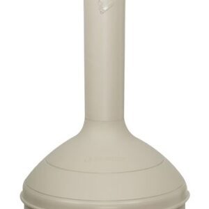 The Justrite Elite Smoker Cease Fire Tan is a tall, cylindrical, beige outdoor receptacle with a wide base, designed for safe cigarette butt disposal.