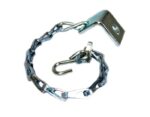 The Justrite Chain & Clip Assembly F/26750 includes a metal chain with a hook, elongated links, and an angled bracket featuring a mounting hole at the end.