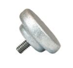 A silver, metal thumb screw with a textured grip and short threaded section similar to the Justrite Knob, Slide, Aerosolv System, displayed on a white background.
