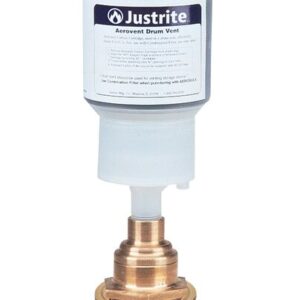 The Justrite Vent, Drum, Aerovnt 3/4 Bung features a white top and brass base, designed for chemical drum ventilation and safety.