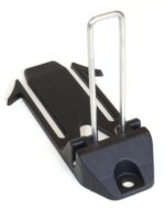 The Justrite Repair, Rigidloc, 8 Support Assy bike rack mount in sleek black and silver metal features a sturdy rectangular base and two parallel support bars, ideal for securely holding accessories or a pannier on your bicycle.