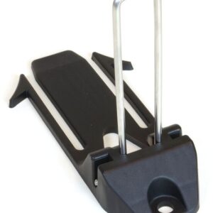 The Justrite Repair, Rigidloc, 8 Support Assy bike rack mount in sleek black and silver metal features a sturdy rectangular base and two parallel support bars, ideal for securely holding accessories or a pannier on your bicycle.