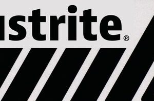 The Justrite logo appears next to a triangle warning sign depicting a hand near a falling object for caution. The striped background mirrors the distinctive style of the Justrite Label, Hazalert Acid Band, Sm for increased visibility.