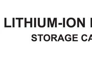 The Justrite Label Hazardous Cab Lithium Io displays a LITHIUM-ION BATTERY STORAGE CABINET title with a red diamond marked Li-ion, highlighting safety for hazardous lithium ion storage.