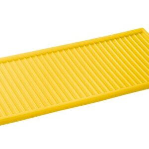 The Justrite Tray Top Poly,30/40/45,17Pb Yl mat boasts raised ridges and a striking yellow hue, angled against a pristine white background.