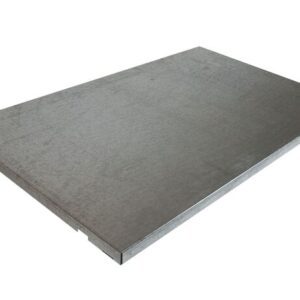 A sleek 36W rectangular Justrite Shelf Splslp slab of polished metal, angled against a white background, offers a smooth, reflective allure.