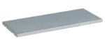 The Justrite Shelf Splslp 1/2 Dp 55G Vdrum is a metallic, flat rectangular sheet with straight edges and a smooth surface, placed horizontally against a white background.
